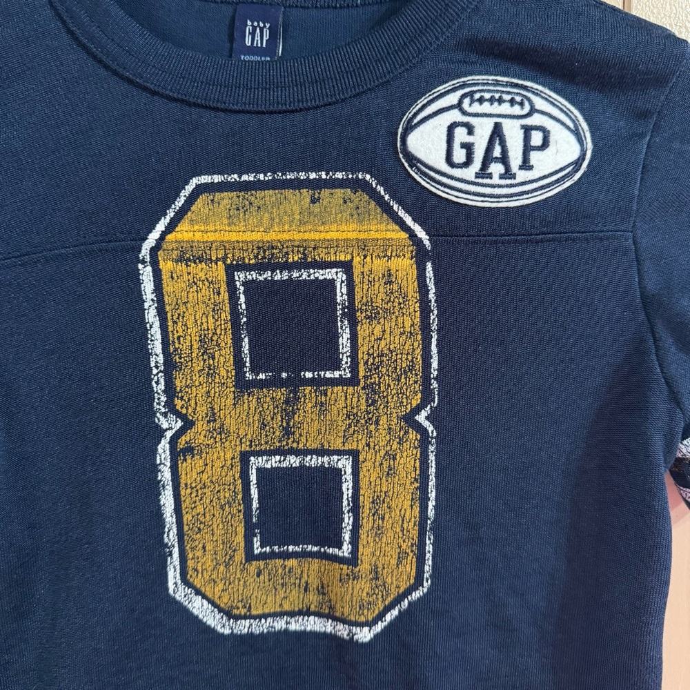 GAP Kids Navy and Gray Long Sleeve Tee with Gold Number - Picture 3 of 6